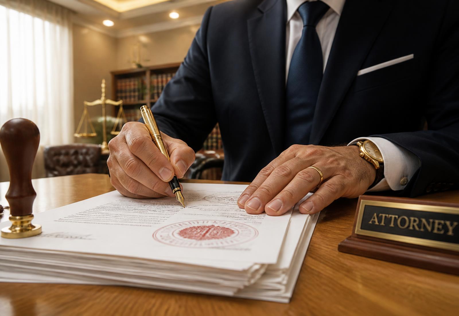 Professional hand signing legal documents and corporate papers